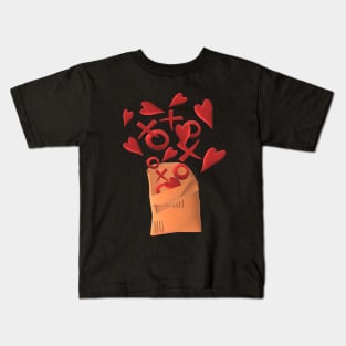 Send Love. Happy Snail Mail Envelope with Hearts, X's and O's. (Black Background) Kids T-Shirt